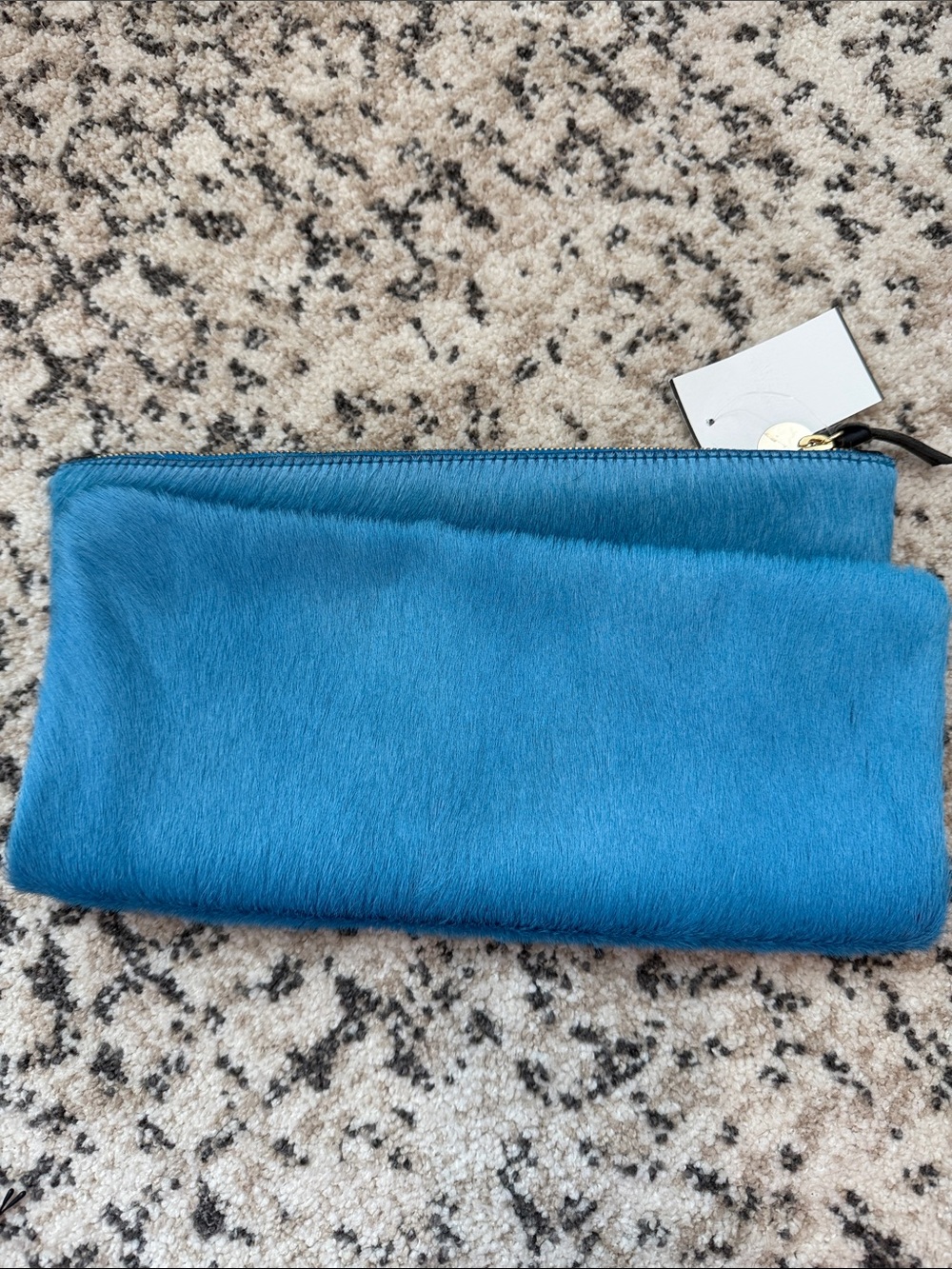 Vibrant Blue Faux Fur Zip Clutch - Women Bags